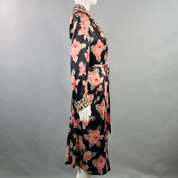 R13 Size XS Black Multi Color Silk Floral Shawl Collar Smoking Robe - Picture 3 of 10
